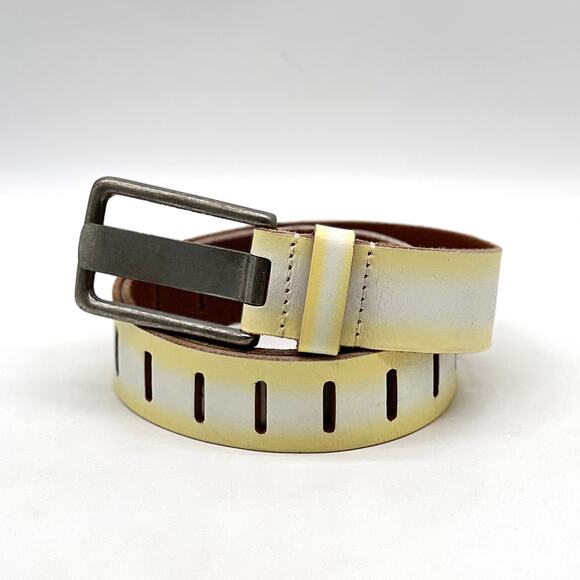 FREE PEOPLE NWT Jona Leather Belt White Yellow Big Buckle Wide Casual Free People We The Free Jona Yellow Women main image 4
